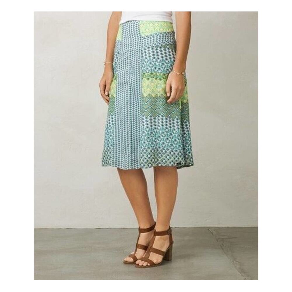 Prana Dragonfly Geo Isadora Skirt | Green/Yellow, Size 4